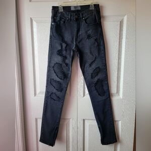 ZGY Distressed Black Skinny Jeans With Zippers At The Bottom
